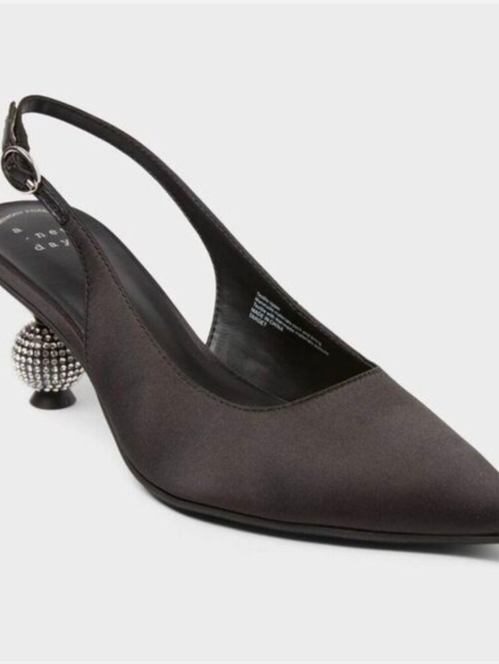 A New Day Black Rhinestone Slingback Kitten Heels- Size 9 NWOT